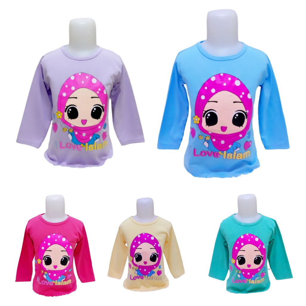 kaos lengan panjang anak perempuan muslimah umur 1-12tahun 012