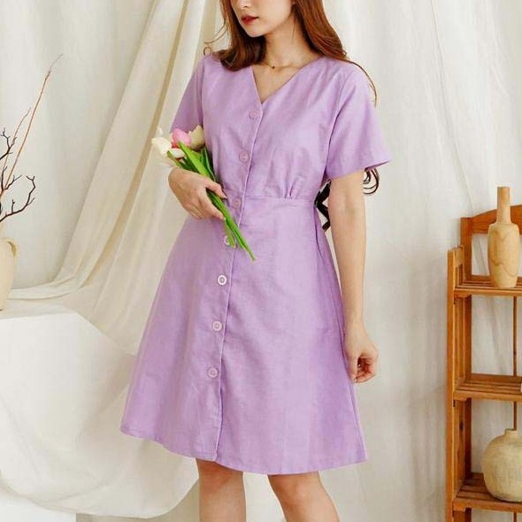 BAJU GANTUNG WANITA LONGDRESS MIDI DEWASA , MIDI MASA KINI , MIDI VERSI KANCING DAN KERAH midi dress