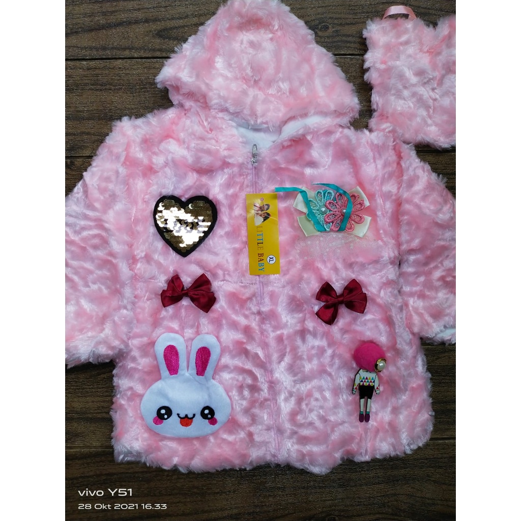 Jaket Bulu anak perempuan / jaket anak cewek / baju hangat anak perempuan / 1- 3 tahun