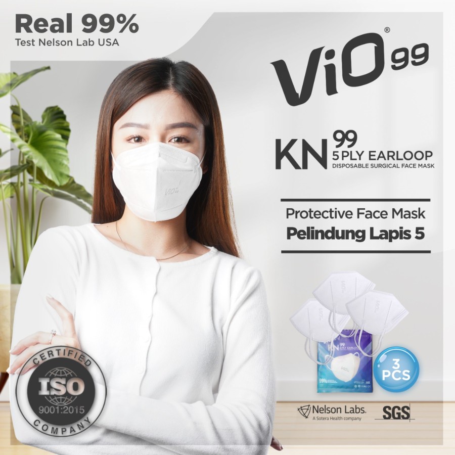 VIO MASKER KN99 5PLY EARLOOP WHITE ISI 3PCS