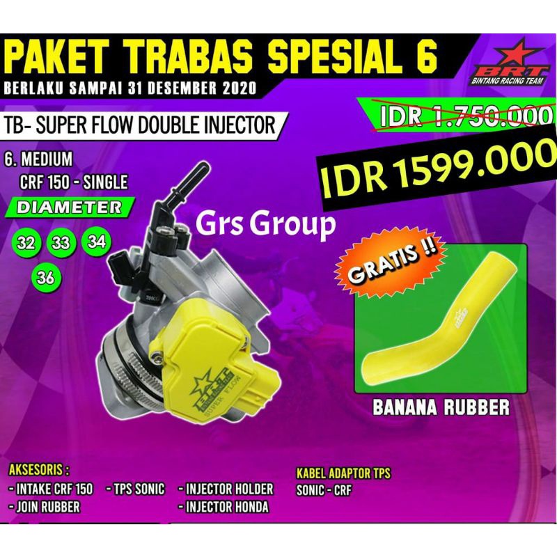 TB BRT CRF THROTTLE BODY BRT CRF SUPER FLOW MEDIUM SINGLE INJECTOR CRF 150 BRT BOGOR ORIGINAL BRT