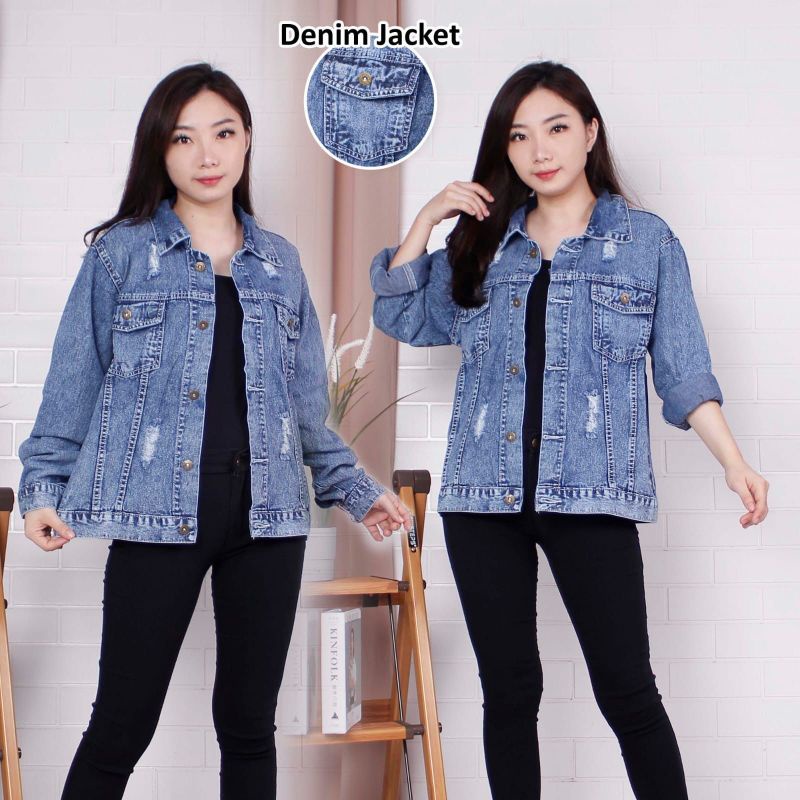 Jaket Jeans Sobek Denim Jaket Jeans Import Good Quality Women Jeans Jaket Fashion Import