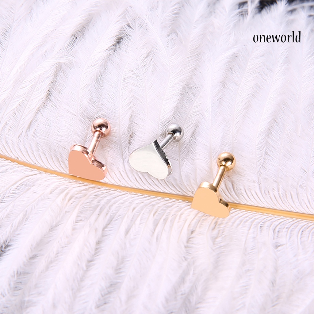 OW@ 1Pc Earring Heart Shape Decorative Alloy Girls Geometric Stud Earring for Festival