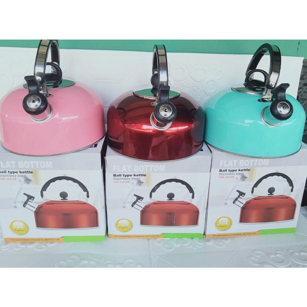 KETTLE flat bottom ball type stainless stell ceret TEKO SIUL