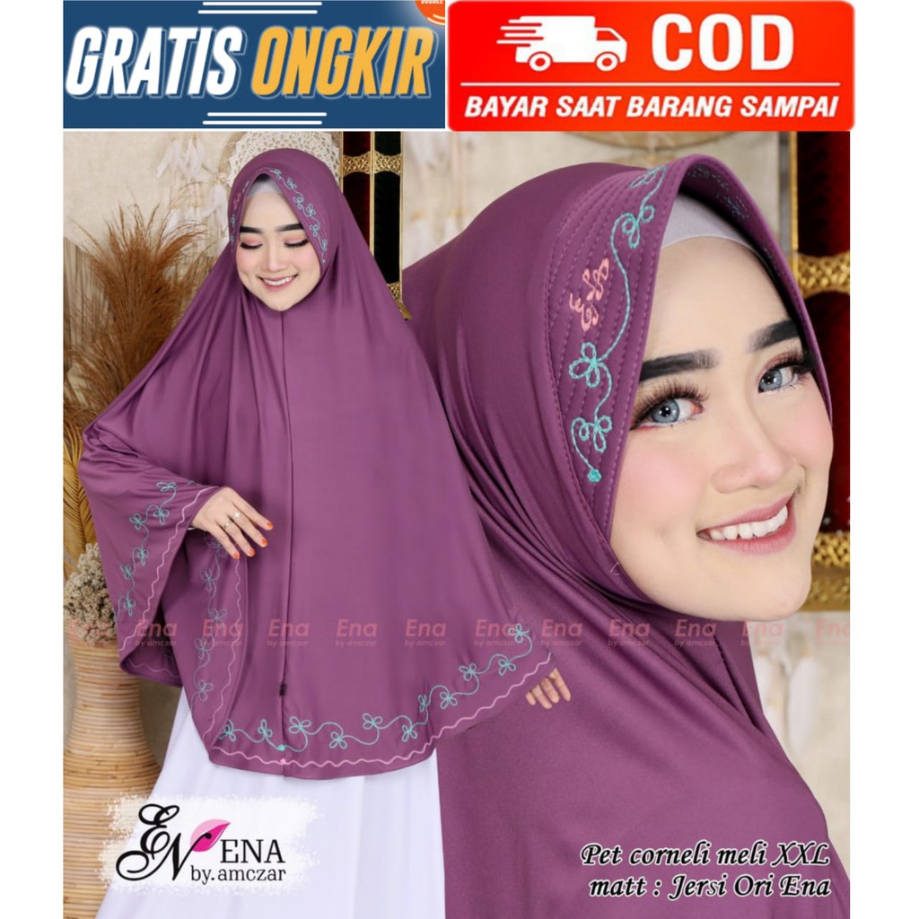 Jilbab Jumbo Ped Corneli  Jersey Panjang Depan dan Belakang Ori Ena