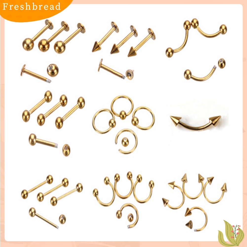 [Fresh] 9Pcs Anting Tindik / Piercing Bibir / Lidah Bentuk Barbel Gaya Campur untuk Wanita