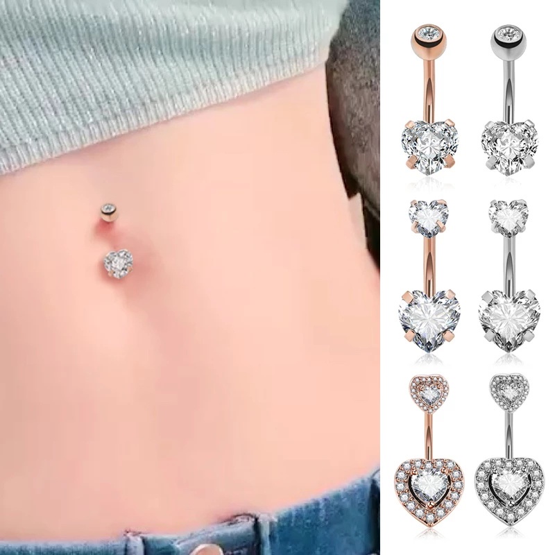 Anting Tindik Perut / Pusar Bahan Stainless Steel Dengan Kristal Zircon Untuk Wanita