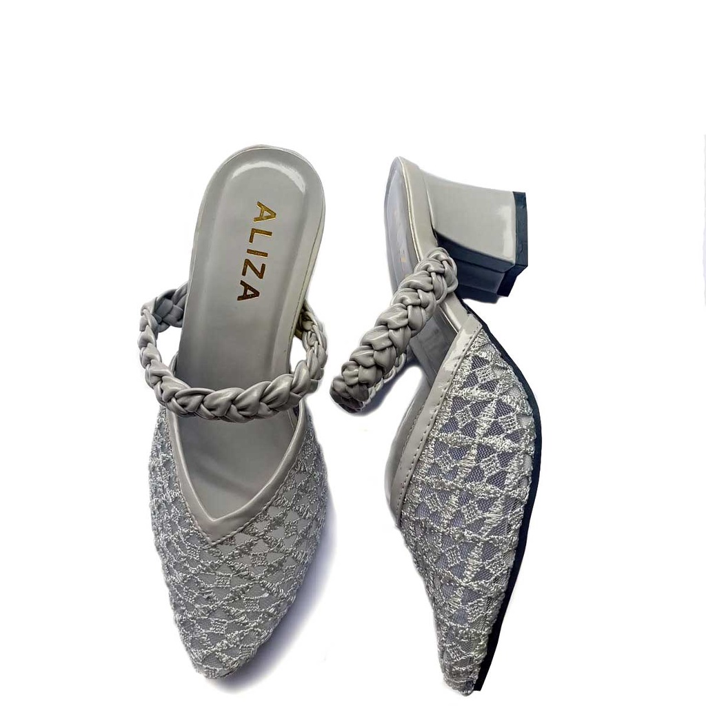 ALIZA SANDAL HEELS WANITA CHUNKY 5 CM JALA RAJUT TERBARU-7