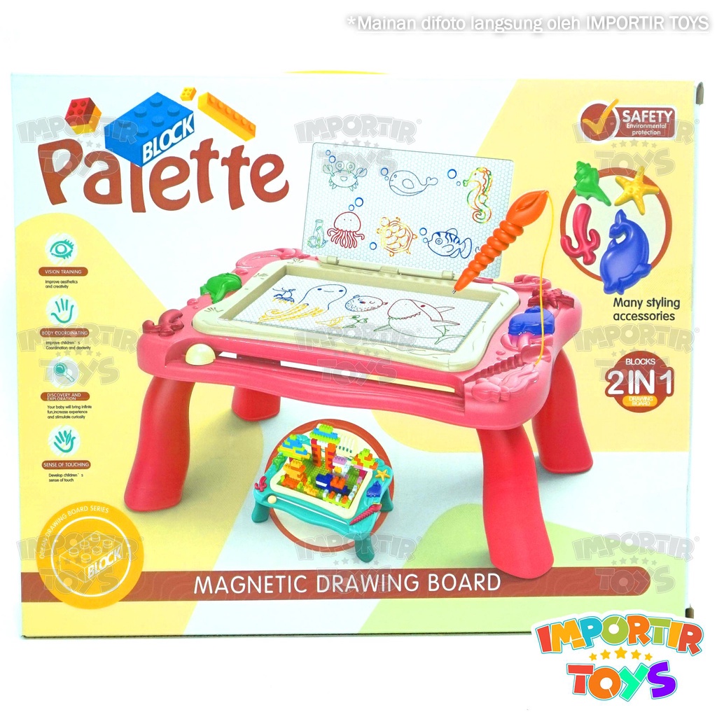 Meja Anak Magnetic Blocks Pallete Drawing Board 2 IN 1 Mainan Edukasi Belajar