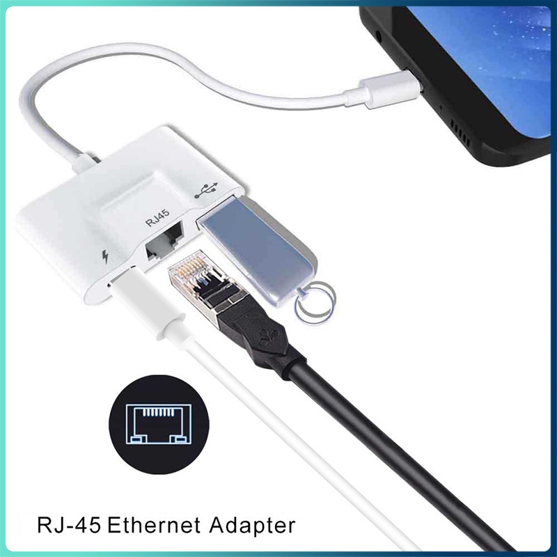 FEINODI USB C to USB OTG Adapter type c to RJ45 Ethernet LAN Port with Charge Port Converter for iPhone iPad