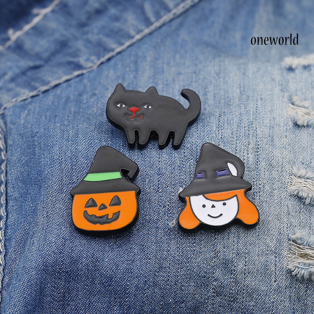 OW@ Halloween Unisex Cat Pumpkin Lantern Witch Brooch Pin Cardigan Bag Badge Decor