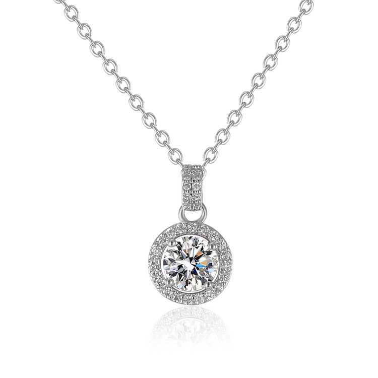 925 perak murni Kalung Liontin Klavikula Berlian Bulat Mewah untuk Wanita Moissanite Gaya Korea Fashion Perhiasan Sederhana