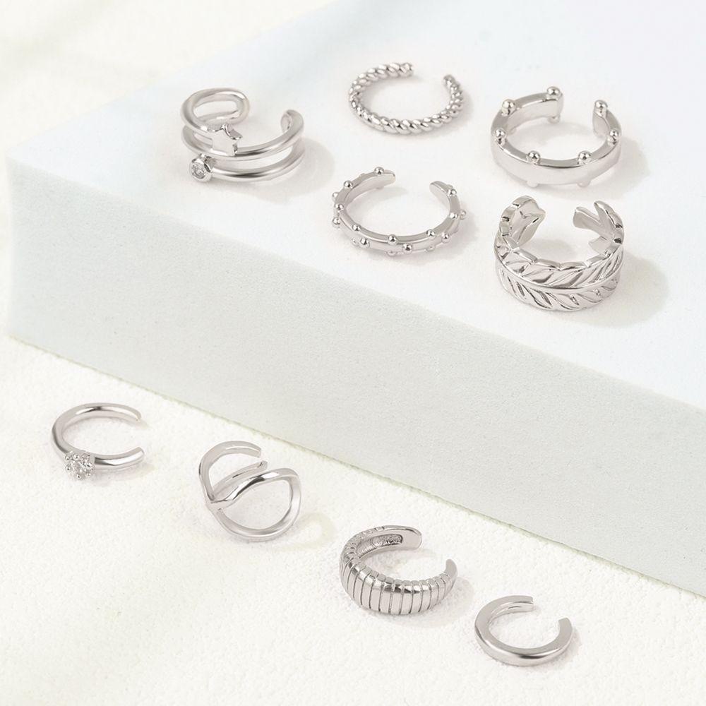 Lily Ear Cuff Earrings Warna Silver Gold Cincin Hidung Adjustable Sederhana Klip On Cartilage