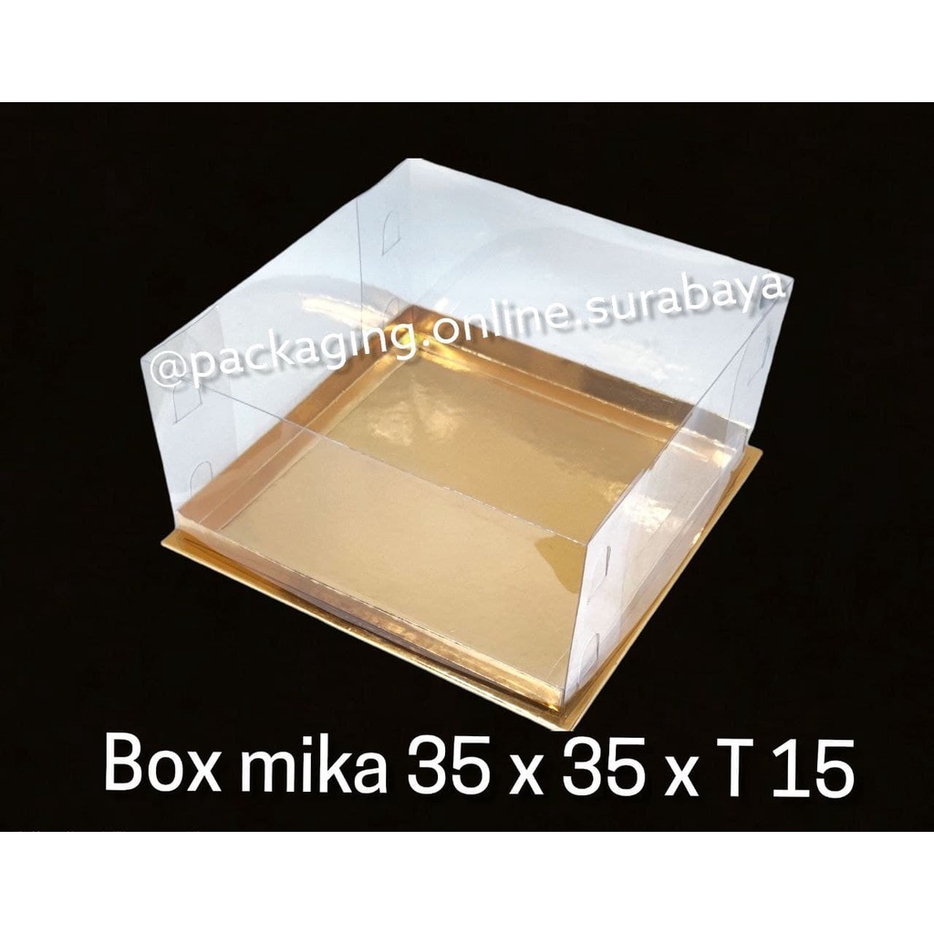 

BOX MIKA GOLD UK 35X35X15 CM CAKE CUPCAKE SOUVENIR HANTARAN PUDING TART DUS EMAS KARTON TEBAL POS