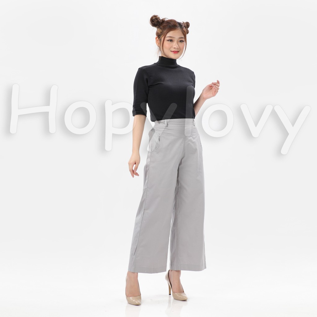 HOPYLOVY Blouse Rajut Turtleneck Wanita Lengan 3 per 4 Rafika