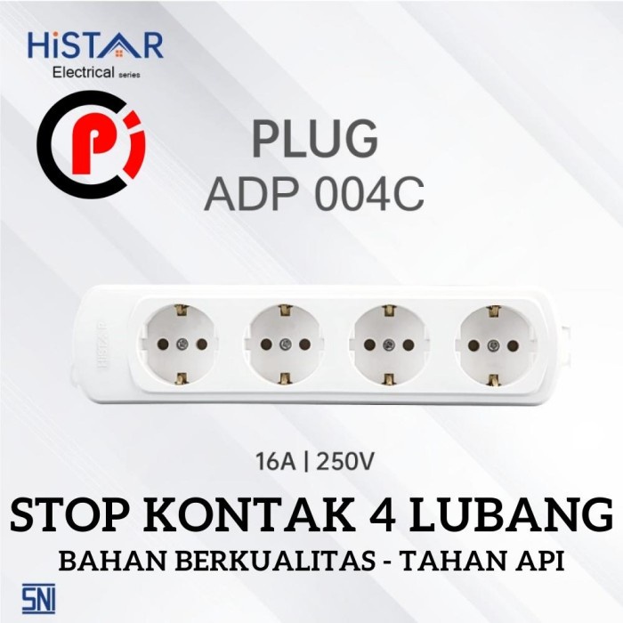 HISTAR ADP004C Stop Kontak 4 Lubang 4L Arde Berkualitas Tahan Api