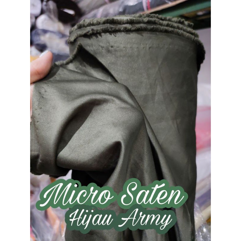 kain Mikro Micro Saten Satin hijau Army jaket bomber tebal yard gulungan silky premium yard gulungan