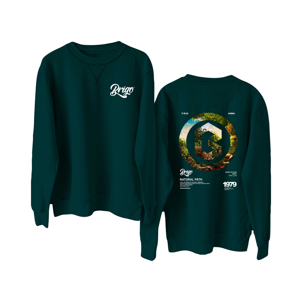 BRIGO Basic Sweatshirt  PATH II Sweater Crewneck BRIGO PATH Sablon DTF Fleece Cotton II SIZE M-XXL (Pria &amp; Wanita) Free stiker&amp;Gantungan Kunci
