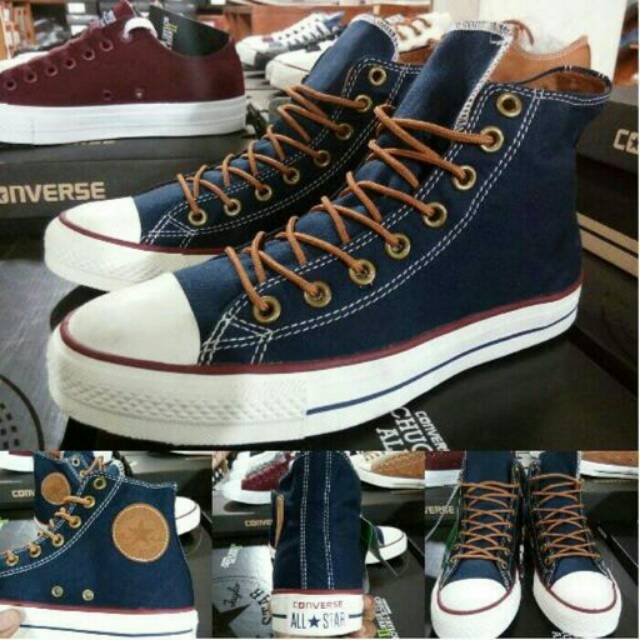 Sepatu Converse Classic Premium High Navy Biru Dongker Snekers Cewek Cowok