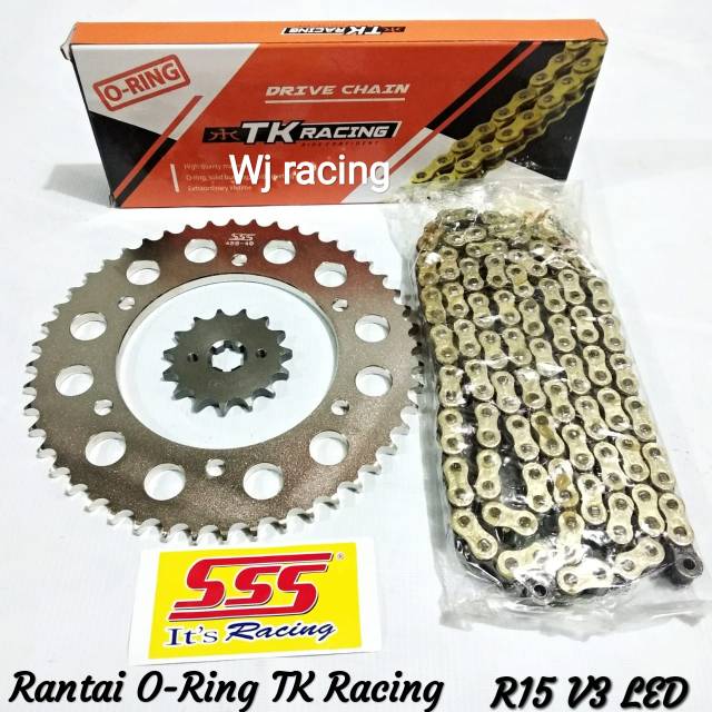 Gear Set SSS R15 V3 dan Rantai O-Ring TK Racing Gold 428 HPO