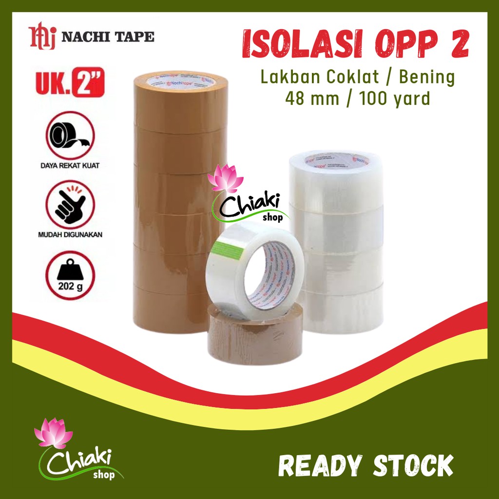 

Lakban NACHI Coklat Bening Fragile Tape Isolasi OPP 2 inch 48 mm 100 yard Solasi Solatip Selotip