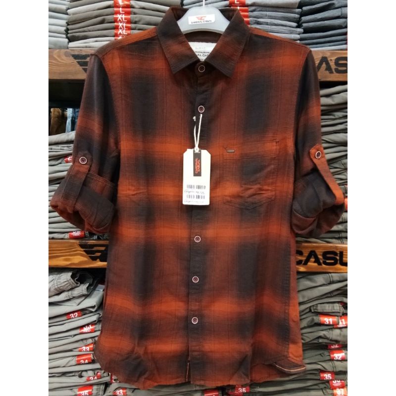 Cardinal casual original mens EAKAI00146J 03C Kemeja lengan panjang pria flanel coklat tutung