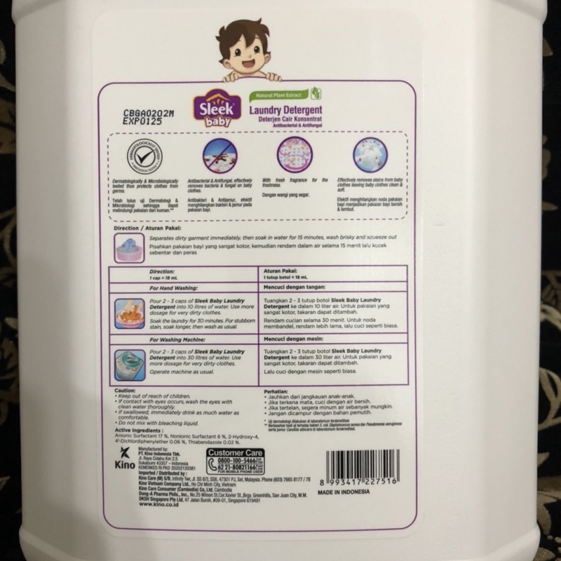 SLEEK Baby Laundry Detergent / Deterjen Cair Konsentrat 4L 4 Liter