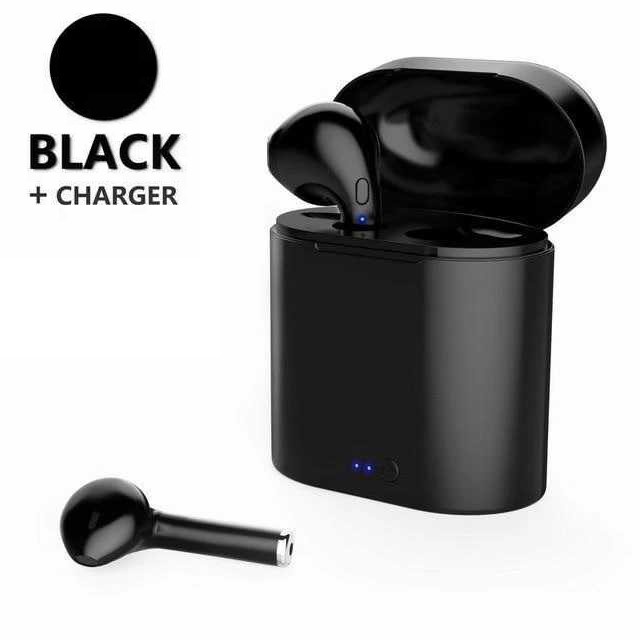Mini Earphone Bluetooth 4.2 with Charging Case - i7S TWS - Black