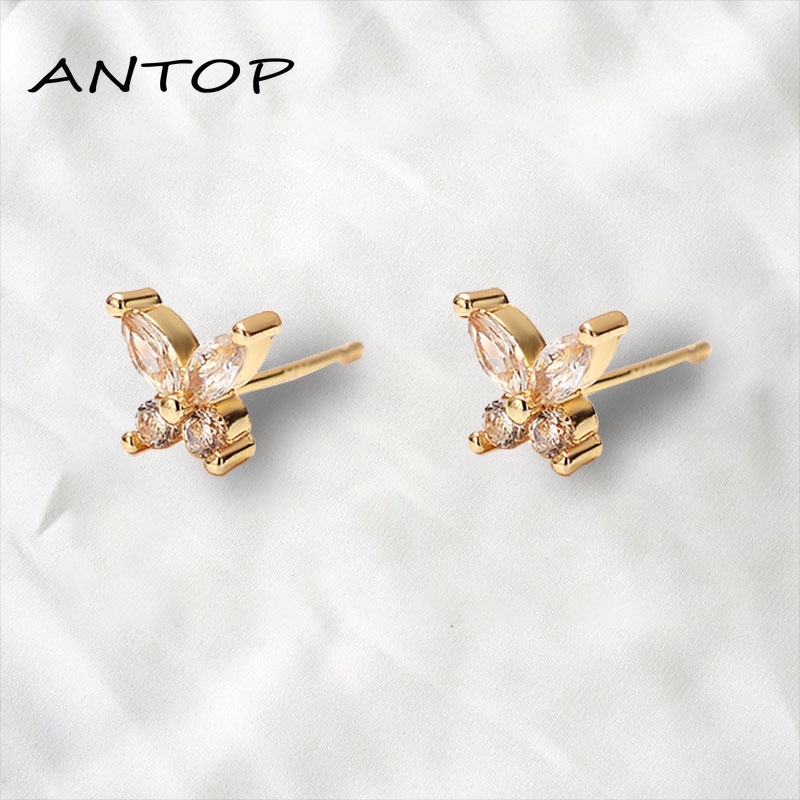 Korea Fashion Micro-Inlaid Zircon Kupu-kupu Anting-Anting Emas Sederhana Temperamen Anting Aksesoris Wanita ANTOP