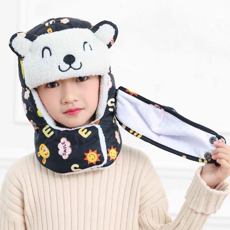 Topi musim dingin anak hangat ushanka kids winter mask bomber hat import russia bear earflap