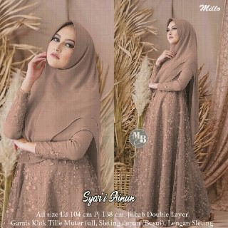 Gamis Brokat Syar'i FREE HIJAB / Syar'i Ainun/ Gamis Syar'i MURAH