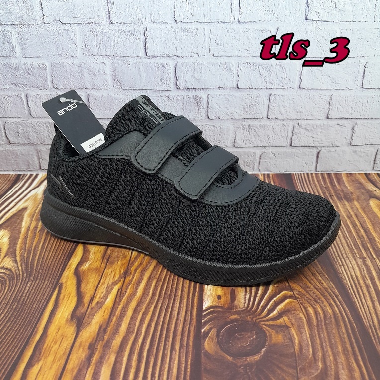 SEPATU SEKOLAH TERBARU ANDO BSC SIP VELCRO 29-36 SEPATU HITAM POLOS SD LAKI PEREMPUAN