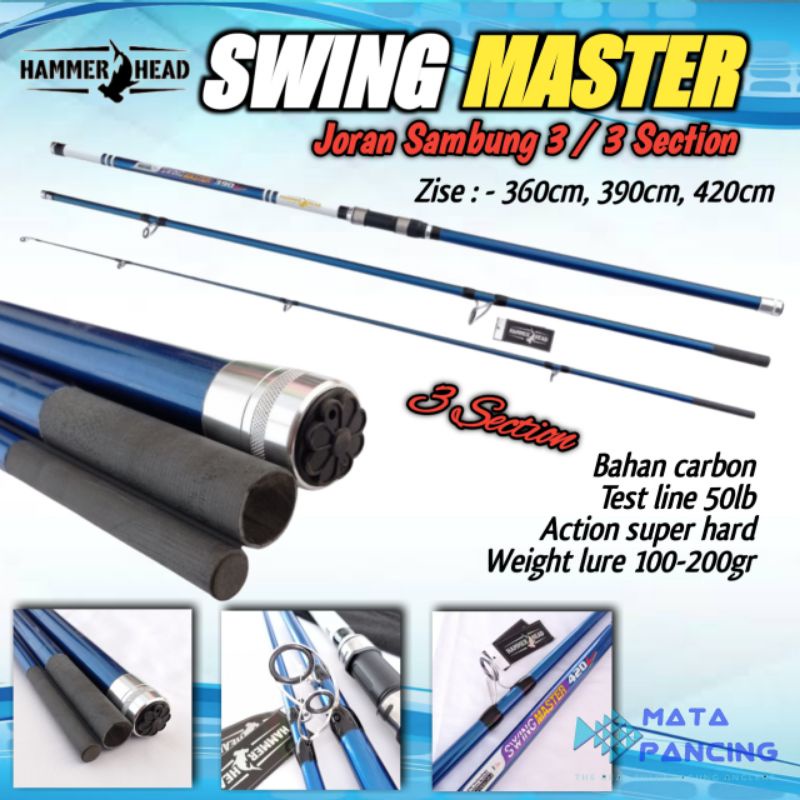 Joran surf sambung 3 hammerhead swing master 390 420 450 carbon material action hard joran tebing dan joran pantai