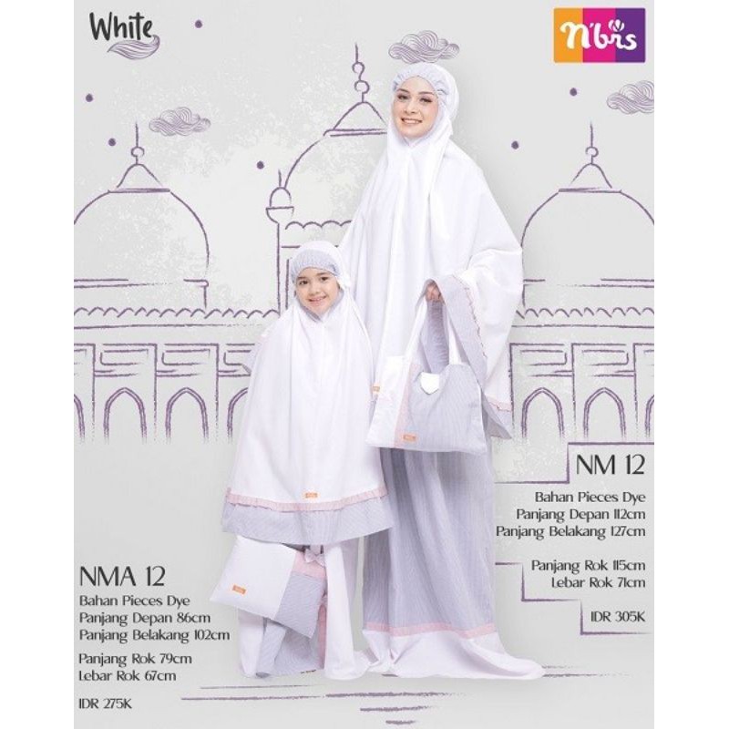 MUKENA PUTIH COUPLE IBU DAN ANAK | MUKENA NIBRAS