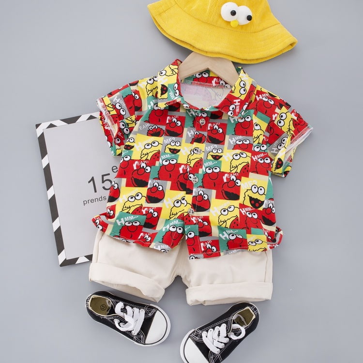 Promo !! Setelan kemeja anak cowok / setelan box head elmo  ukuran 2-4tahun / Setelan baju anak import