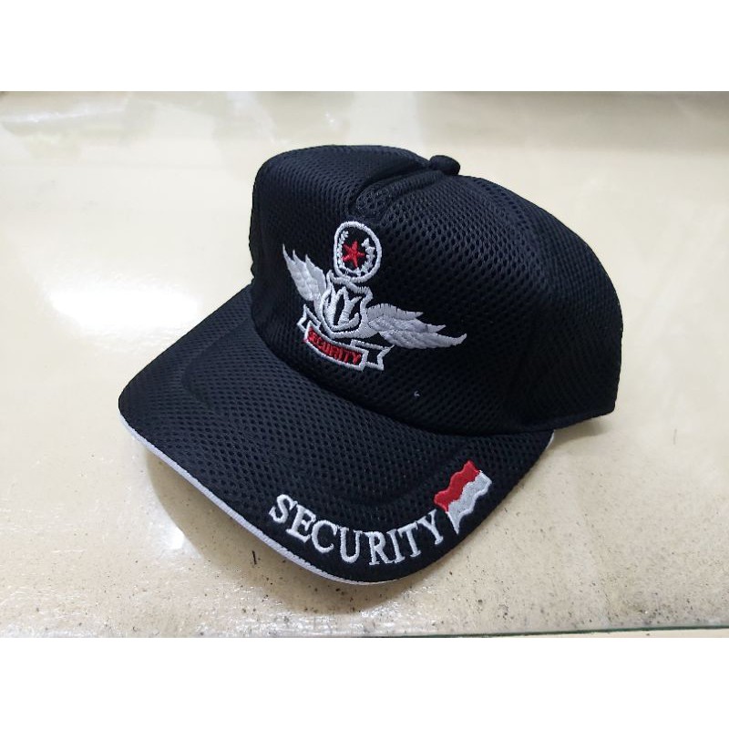 Topi Jaring Security Hitam Wing Putih|Pangkat Satpam Security|Kaos Satpam|Seragam Satpam|Sabuk|Kopel