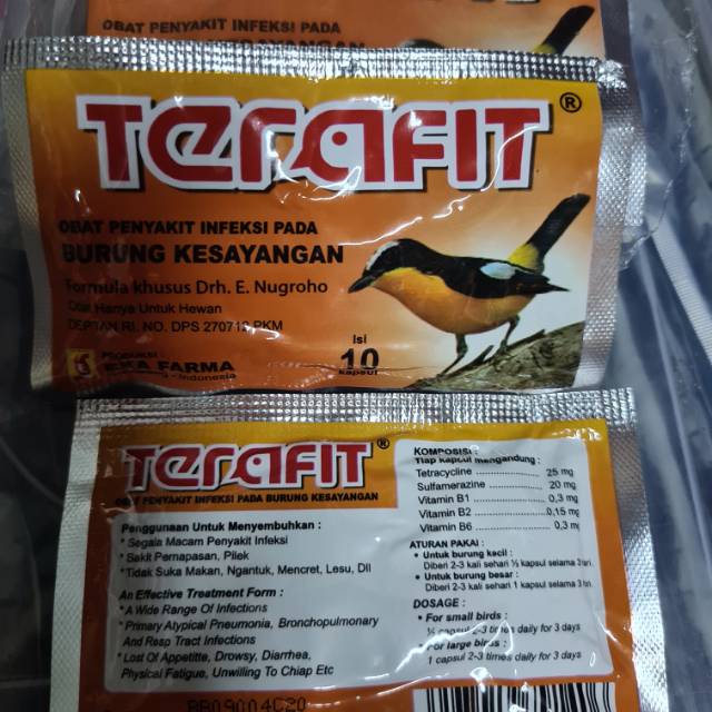 2 saset Terafit @ 10cap obat burung murai lovebird merpati snot pilek lesu lumpuh eka farma