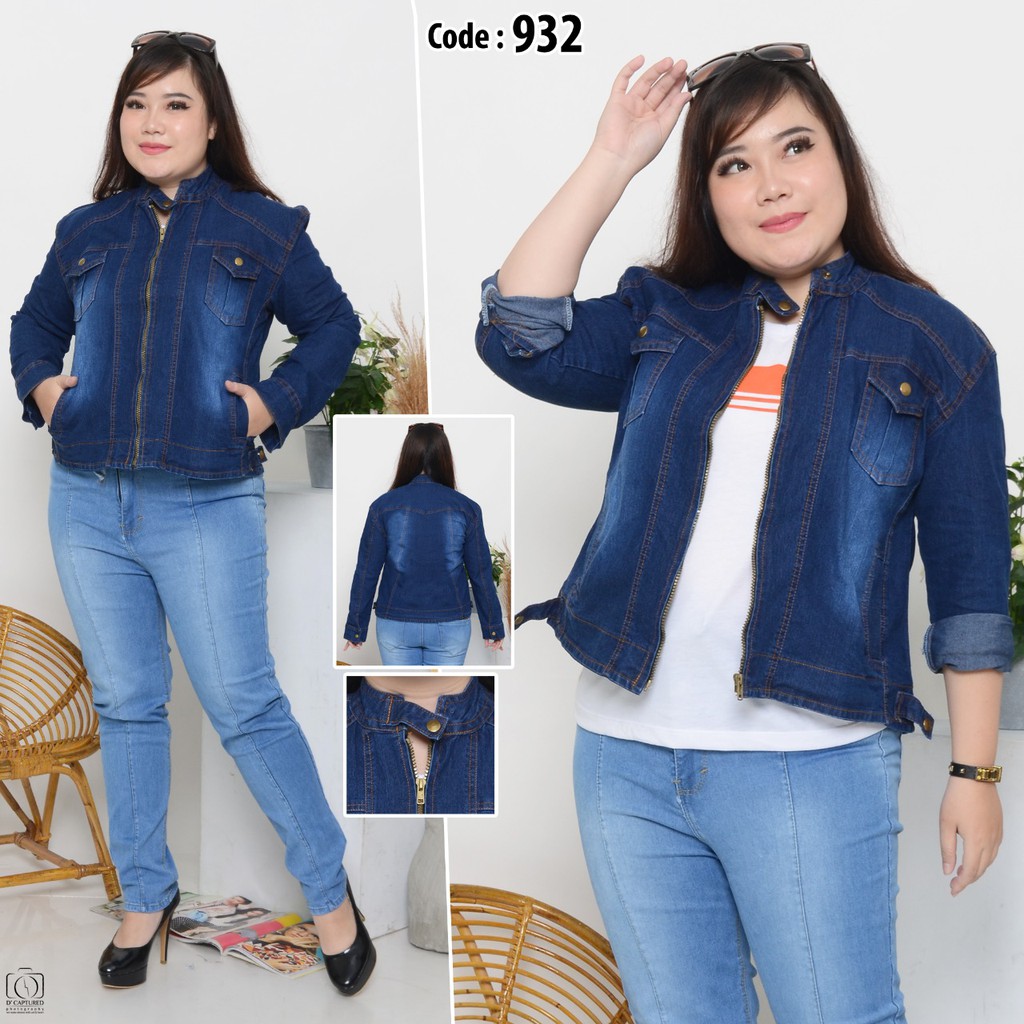 MC girl - Jaket Jeans Kerah Tinggi Wanita / Jacket Jeans Kerah Shanghai / Jaket Lepis Kerah Tegak Warna Biru Tua / Jaket Resleting Dark Blue / Outer Sleting Korea Model Terbaru