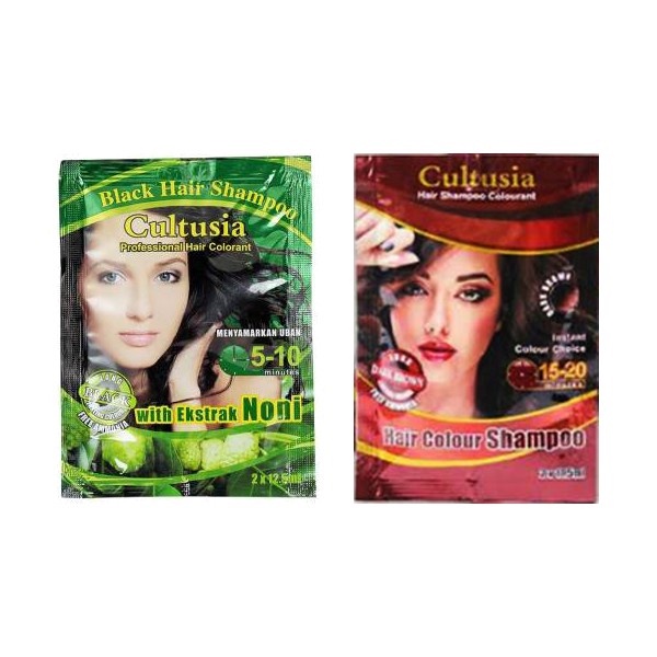 Cultusia Hair Shampoo With Extract Noni (sachet) / Cat Rambut Black / Dark Brown