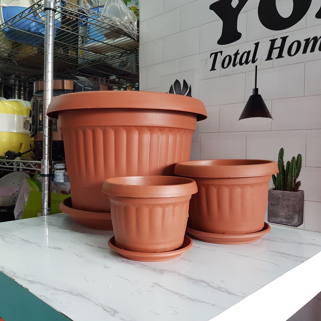 PHYLIA 521-522 Pot Bunga Plastik Coklat Kecil Bulat Beralas