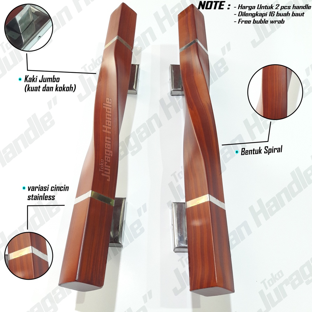 tarikan pintu rumah 35 cm gagang pintu 1 set (isi 2) warna coklat handle pintu kayu jati pintu aluminium pintu kupu kupu buka dua pegangan pintu model spiral