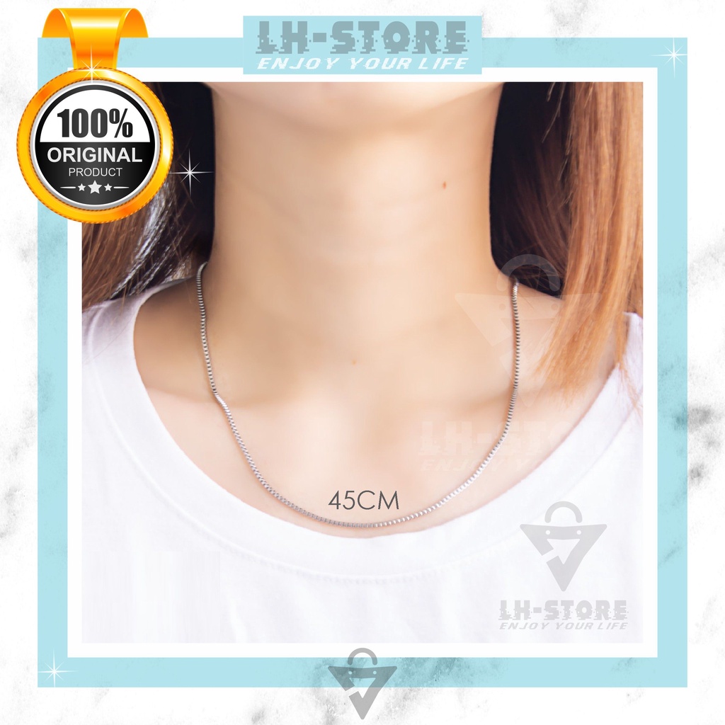 KALUNG TITANIUM KOTAK ITALY WANITA PRIA  SILVER SEPERTI MAS PUTIH ANTI KARAT ANTI LUNTUR [KR-05]