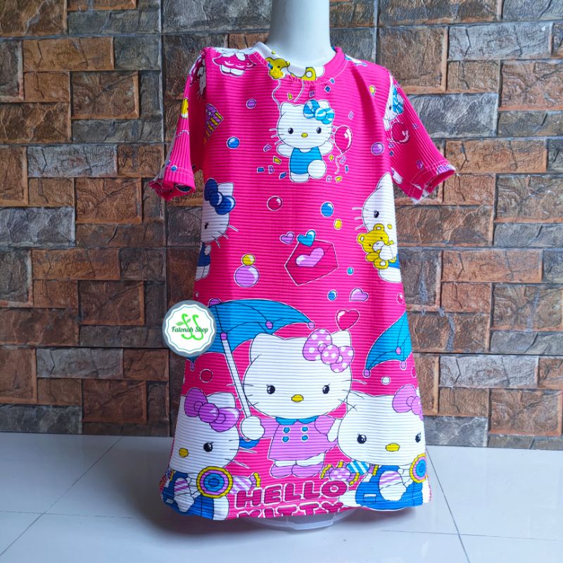 Dress Turun Naik anak 2 3 4 5 6 7 tahun baju anak cewek perempuan motif hellokitty fanta ungu fatonah shop gaun viral turunnaik   ( turnaik HELLOKITTY )