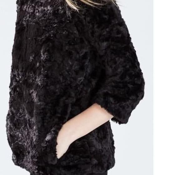 faux fur black jacket zara