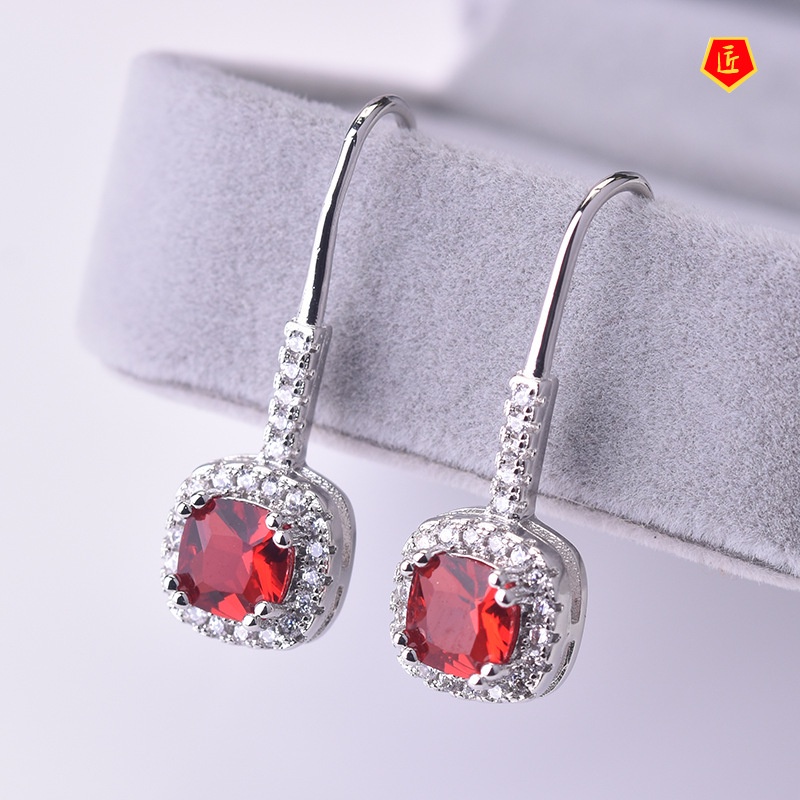 [Ready Stock]Four-Claw Moissanite Earrings Female Temperament Elegant