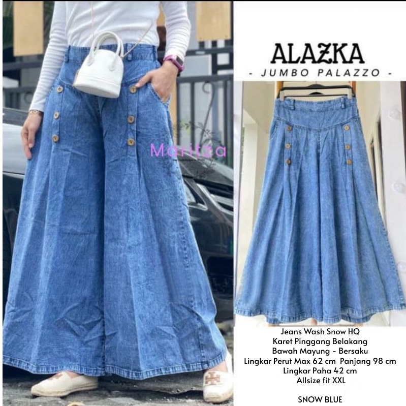 Kulot Jeans Jumbo Celana Wanita Kekinian Matt Jeanss Washed Snow Karet Pinggang Belakang Melar Bagia