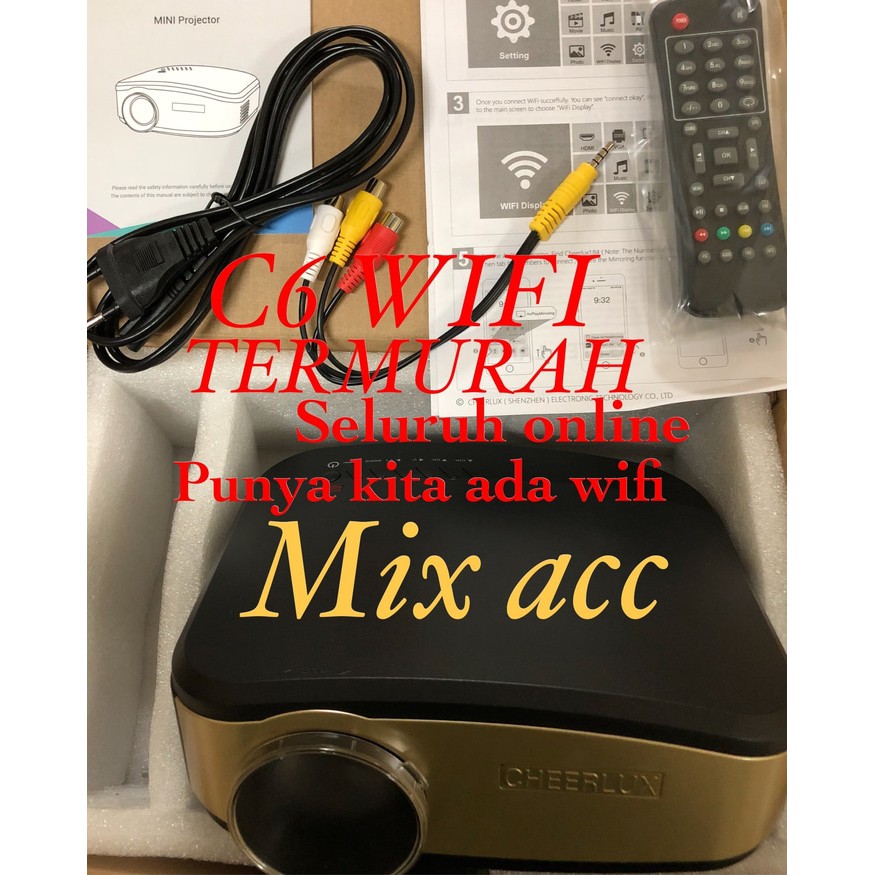 Cheerlux C6 Wireless Proyektor Projector WIFI 1200 ANSI Lumens