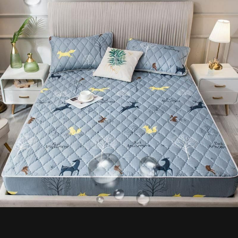 Sprei Sultan Waterproof anti ompol anti tahan air size 160×200 120×200 Seprei Adem full Karet-Wterprof-abu kijang
