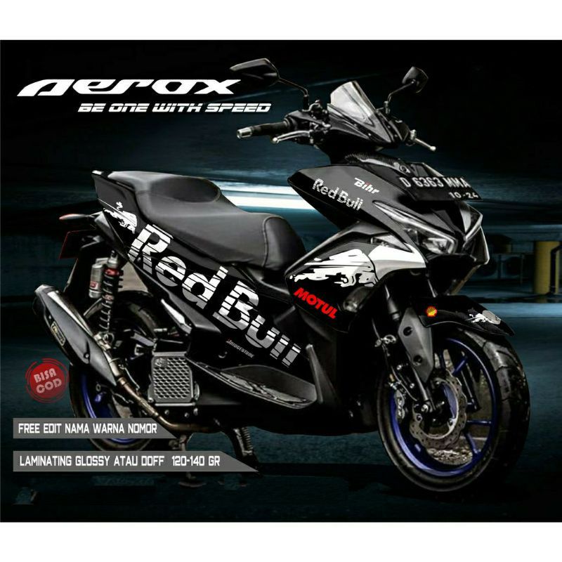 sticker decal full body variasi yamaha aerox 155 motip redbull hitam putih
