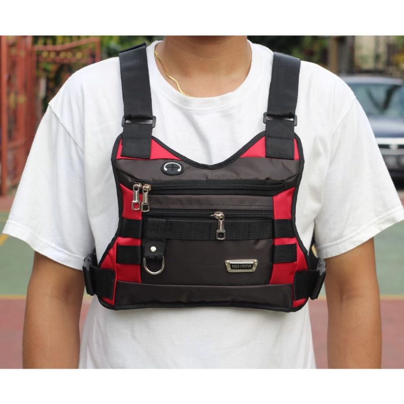 Tas Dada Polo Amstar Waterproof Bahan Micro TR Chestbag Chest Rig Bag Tas Rompi Tas Sepeda Tas. Pelindung Dada liis merah